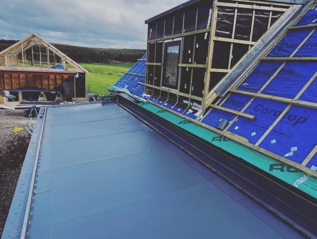Flat roof installation in progress - rural Scotland